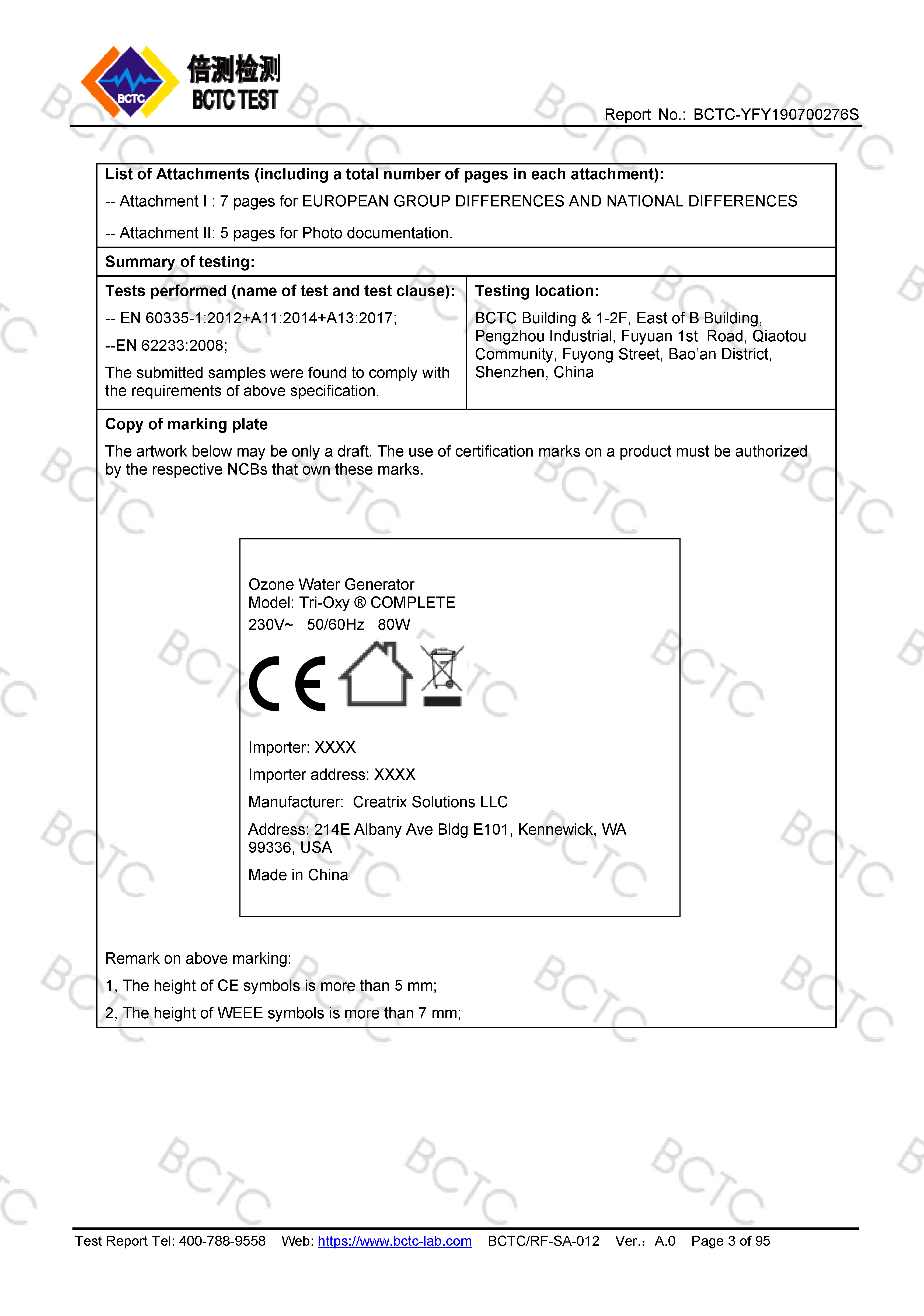 Tri-Oxy COMPLETE LVD Test Report Page 3