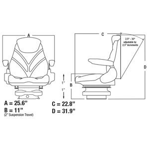 Ariens/Gravely Tractor Seat F20 Series F20M5145 Low Pro Air Suspension, Gray Vinyl