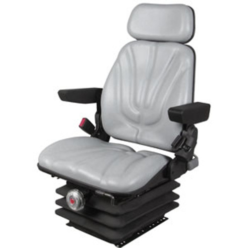 Gray Vinyl Seat with multi angle adjustable back rest, fold up arm rests and adjustable head rest. Mechanical lumbar support.