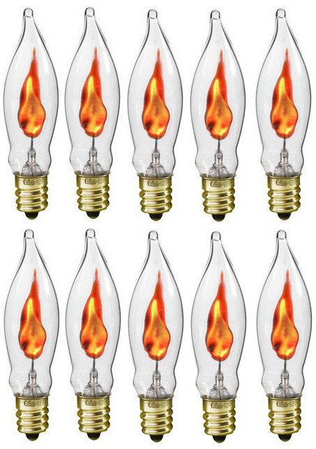 25 Pack A101 Flicker Flame Light Bulb 3 Watt, Flame Shaped, Nickel Plated Base, Dances with