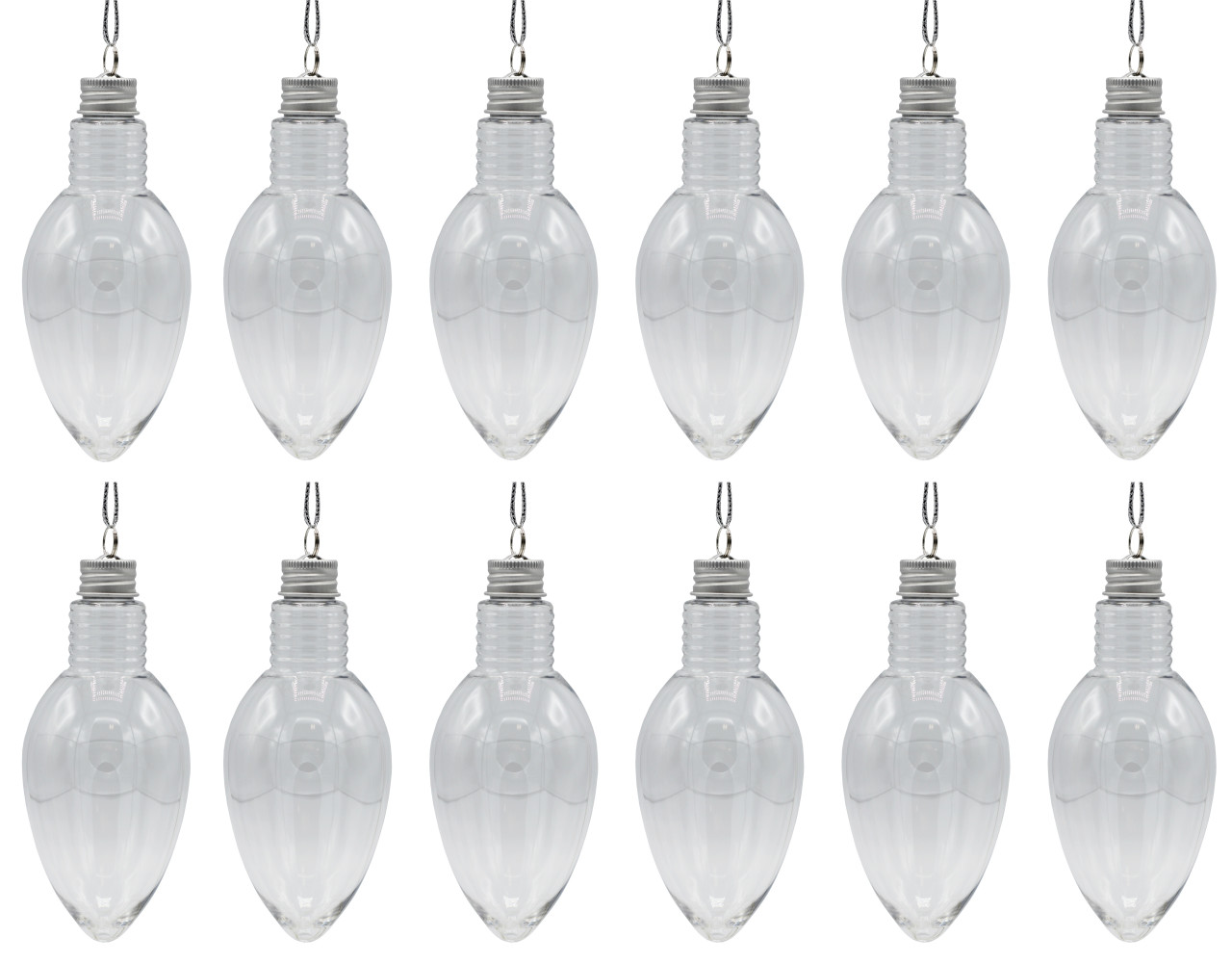 12 Pack - 5.5 Inch Christmas Light Bulb Ornament, Clear Plastic ...