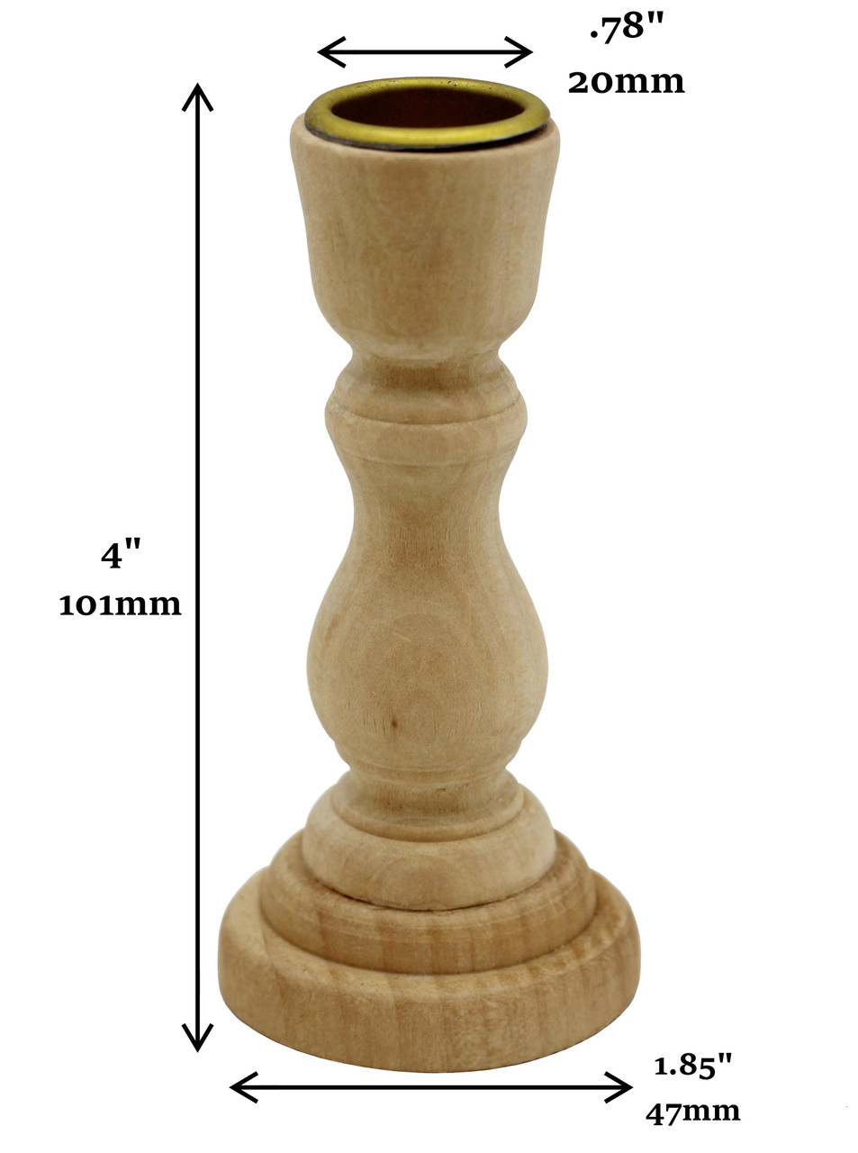 4 Inch Tall Unfinished Wooden Candlesticks with Metal Candle Holder Cup