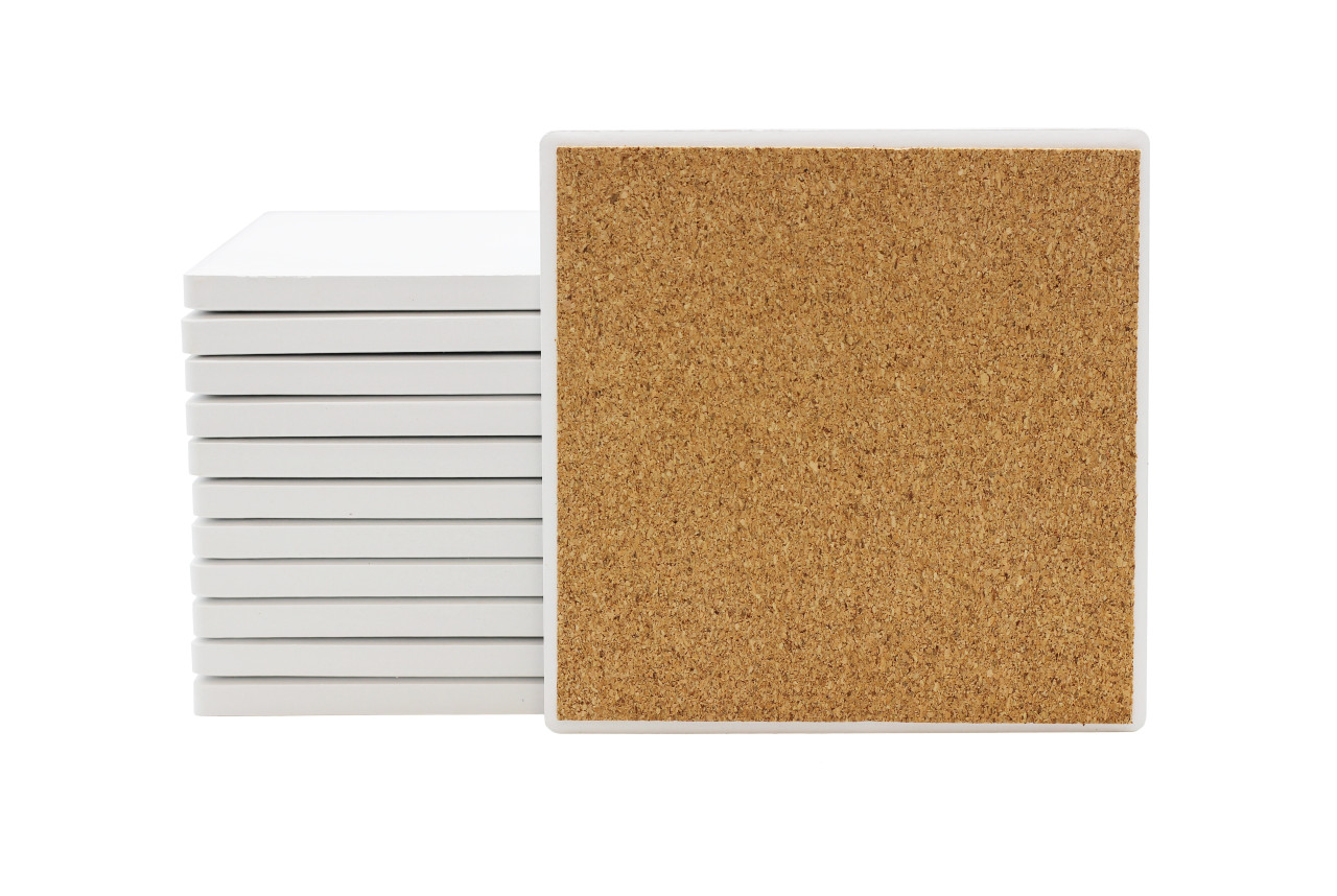 Ceramic Tiles for Crafts and Coasters - 4 Round Tiles with Cork
