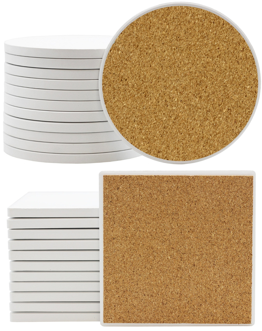 Creative Hobbies Ceramic Tiles for Crafts and Coasters - 4 Square Tiles  with Cork Backers