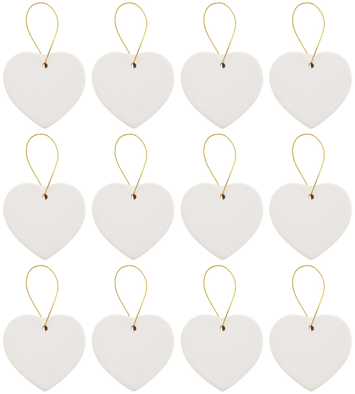 Ready to Paint DIY Porcelain Ceramic Heart Shape Ornaments with Hanger for  Christmas Tree and Holiday Decoration