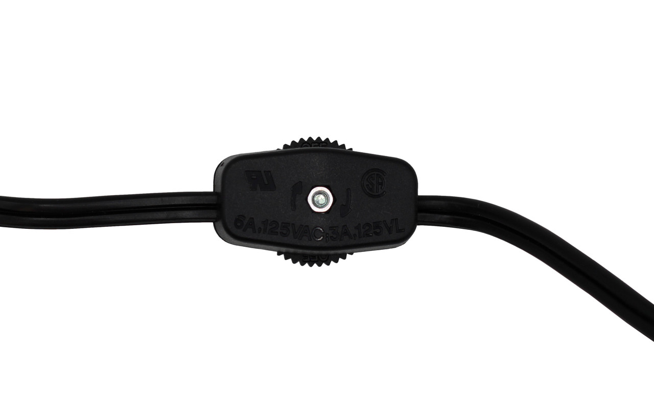 6 Foot Black Lamp Cord With Rotary Switch, Polarized Plug, Stripped