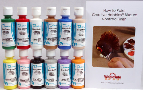 OSKIT-1 Acrylic Paint Set, 12 Best Selling Duncan Acrylic Ceramic & Craft Colors in 2 Ounce Bottles with How To Paint Bisque Booklet.