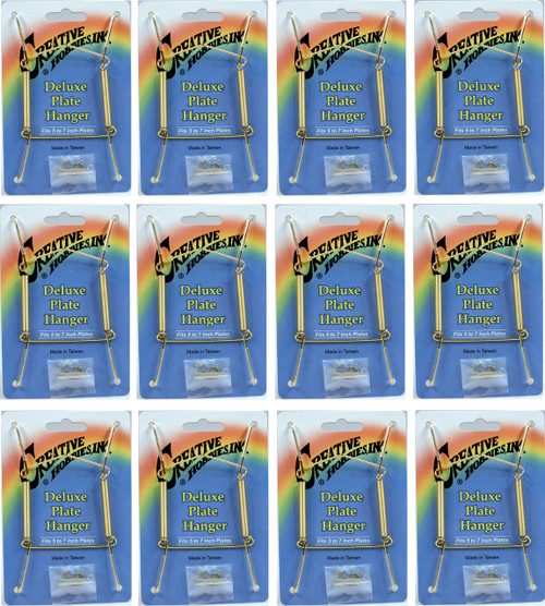 Creative Hobbies Deluxe Plate Display Hangers, Spring Style, Expandable to Hold 5 to 7 Inch Plates- Gold Wire Spring Type, Hanger Hooks & Nails Included -Pack of 12 Hangers