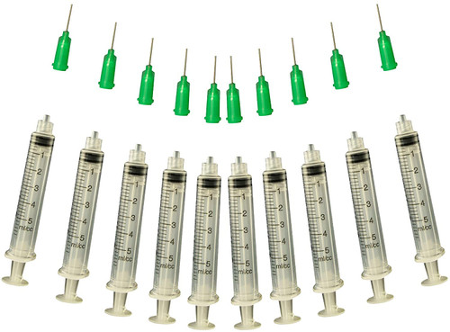 Glue Applicator Syringe for Flatback Rhinestones & Hobby Crafts, 5 Ml with 21 Gauge Green Precision Tip - Value Pack of 10 