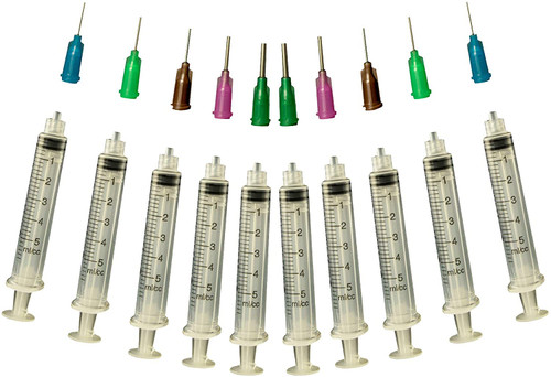 Glue Applicator Syringe for Flatback Rhinestones & Hobby Crafts, 5 Ml with Assorted Gauges of Precision Tips - Value Pack of 10 Glue Applicator Syringe for Flatback Rhinestones & Hobby Crafts, 5 Ml with Assorted Gauges of Precision Tips - Value Pack of 10