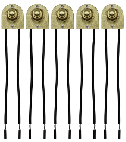 5 Pack of Metal Push Button On/Off Switches, Single Circuit, 3A-120V, Brass Finish, Metal Bushing with 6 Inch Wire Leads Stripped Ends