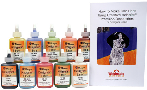 Mayco Designer Liner Ceramic Glaze Writers - 1.25 Ounce Each, Kit of All 10 Colors Plus Free Instructional Booklet