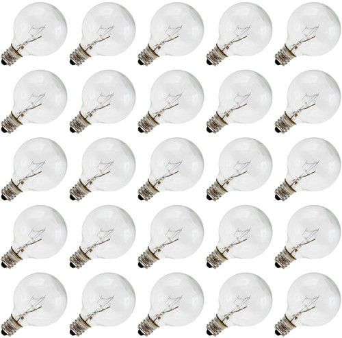 Clear Globe G40 Replacement Bulbs for Outdoor String Lights - 5W 120V Fit E12 C7 Candelabra Screw Base Light Sockets, 1.5 Inch Size for Patio String Decor | 25 Pack 