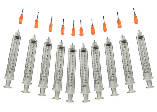 Glue Applicator Syringe for Flatback Rhinestones & Hobby Crafts, 10 Ml with 14 Gauge Orange Precision Tip - Value Pack of 10