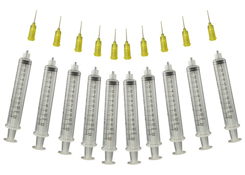 Glue Applicator Syringe for Flatback Rhinestones & Hobby Crafts, 10 Ml with 20 Gauge Yellow Precision Tip - Value Pack of 10