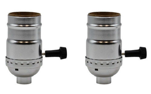 Three Way Turn Knob Lamp Sockets, Medium Base, Silver Shell Incandescent Replacement | 2 Pack