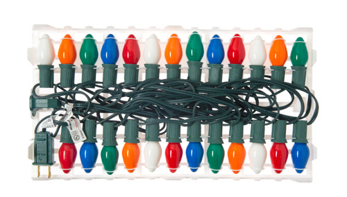 25 Ft Christmas Light String Multi Color Ceramic C7 Light Bulbs Indoor/Outdoor 