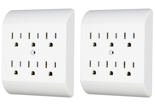  6 Outlet Wall Tap Extender Turns 2 Grounded Outlets into 6 - Easy Install Charging Station | 2 Pack 