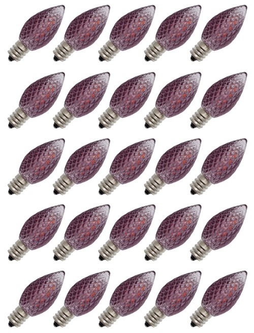  25 Pack C7 Faceted LED Purple Replacement Light Bulbs for Christmas Light Strings, 0.7W LED Vintage Light Bulbs for C7 Outdoor String Lights, Candle Lamps, Night Lights, E12 Candelabra Base 