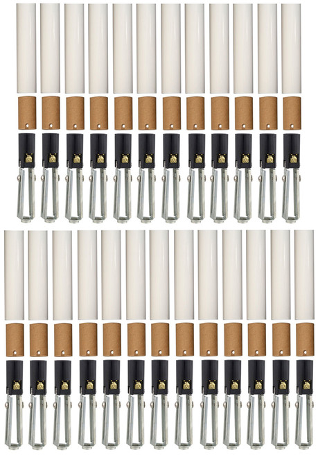 Chandelier Lighting Fixture Socket Kit, Adjustable Height Candelabra E-12 Sockets with Cardboard Insulators and 4-Inch Tall White Plastic Candle Cover Sleeves, Set of 25