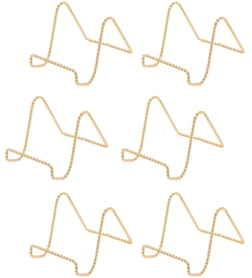 Brass Twisted Wire Easels - 3 Inch Gold Plate Stands for Display, Picture Frames, Decorative Plates, and Collectibles | 6 Pack