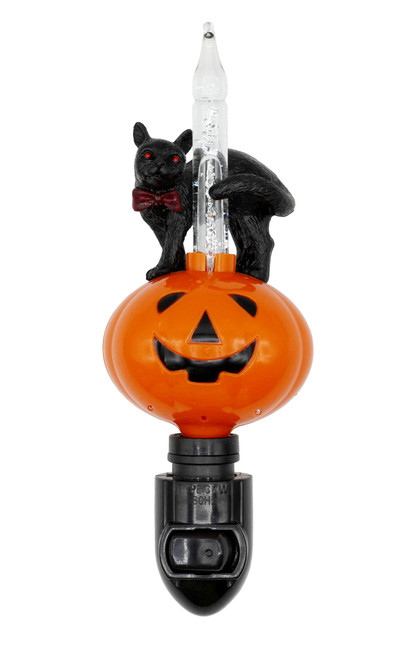 Halloween Pumpkin Jack O' Lantern & Black Cat Bubble Night Light | Bubbling Glitter Bulb | Festive Decoration