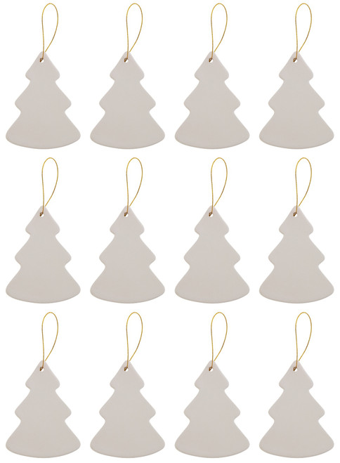 Projectrims™ Ready to Paint Ceramic Christmas Tree Ornaments, Bisque Tree Shapes for DIY Crafts, Holiday Decorating, Classrooms, Parties, and Gift Projects, 12 Pack