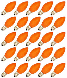 Box of 25 Light Bulbs - C7, Steady Burning - Opaque Orange- 7 Watt, Extended Life, Nickel Plated Candelabra Base - Great for Night Lights, Decorative Lights and Halloween Strings 