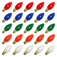 25 Pack C9 Multicolor Christmas Replacement Light Bulbs - Steady Burning - Ceramic Multicolor - 7 Watt, Extended Life, Nickel Plated E17 Base - Great for Christmas Lights, Decorative Lights