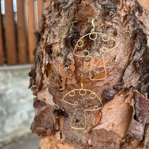 Gold Plated Wire Mushroom Earring