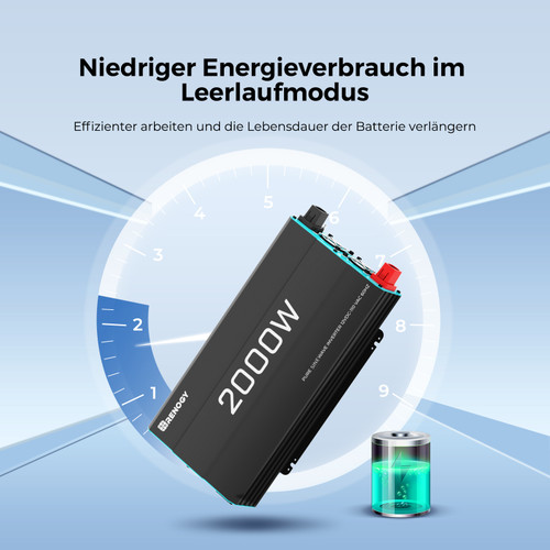 2000W 12V auf 230V Reine Sinus Wechselrichter mit 2 EU-Steckdose und Netzvorrangschaltung für Wohnmobil