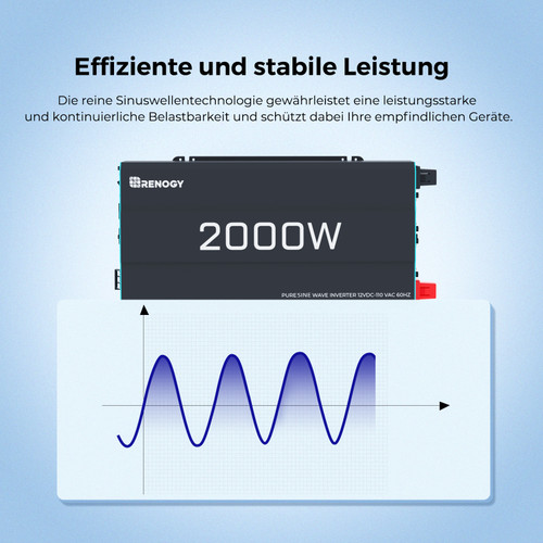 2000W 12V auf 230V Reine Sinus Wechselrichter mit 2 EU-Steckdose und Netzvorrangschaltung für Wohnmobil