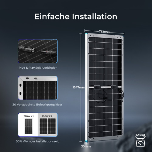 Bifaziale Solarmodule 220W Glas-Glas Solarpanel für Wohnmobil,Boote,Balkon,Marine