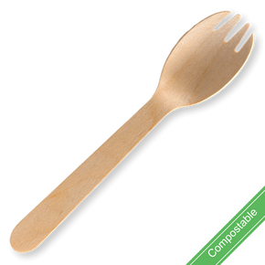 16cm Unbranded Wood Spork - Bulk Pack 2000/Carton