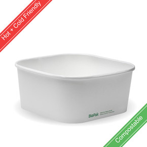 1,400ml White BioBoard Square Takeaway Base 300/Carton BB-SLB-1400-W BioPak