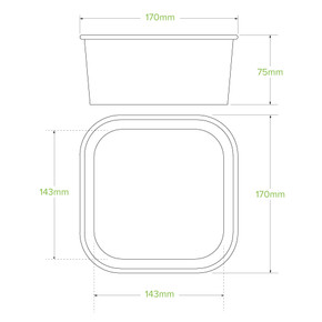 1,400ml Kraft BioBoard Square Takeaway Base 300/Carton