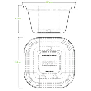 Square 480ml White BioCane Takeaway Base 600/Carton