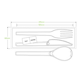 16.5cm / 6.5" Bioplastic Knife, Fork, Spoon, Napkin, Salt & Pepper Set 250/Carton