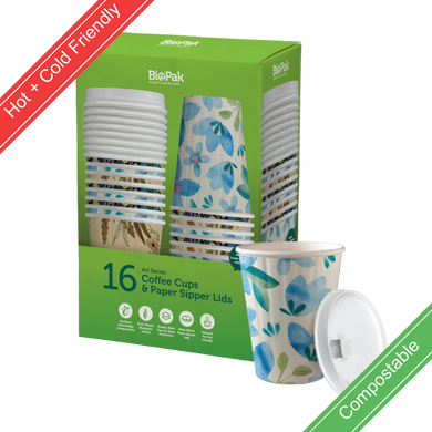 16 Pack - 390ml / 12oz Double Wall BioCup & Paper Lid 48/Carton