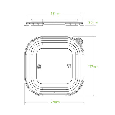 750ml-1,400ml Clear RPET Square Takeaway Lid 300/Carton