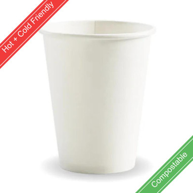 390ml / 12oz (90mm) White PHA Single Wall BioCup 1000/Carton BC-12W-PHA BioPak