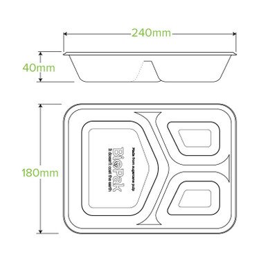 3 Compartment Natural BioCane Takeaway Base 500/Carton