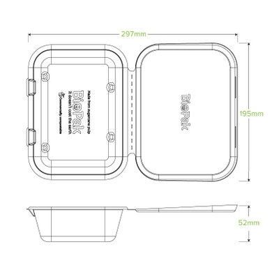 20x15x5cm / 7.5x5x1.9" Natural BioCane Clamshell 300/Carton