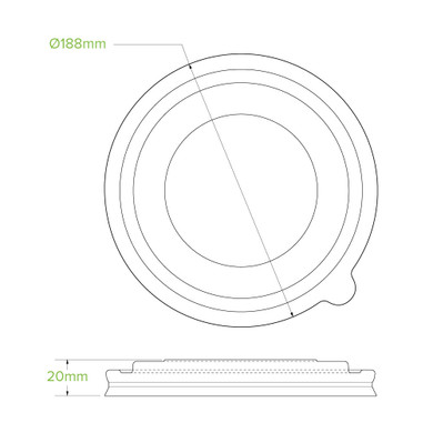 1,300ml (184mm) Kraft BioBowl PLA Lid 200/Carton