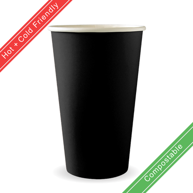 510ml / 16oz (90mm) Black Aqueous Single Wall BioCup 1000/Carton