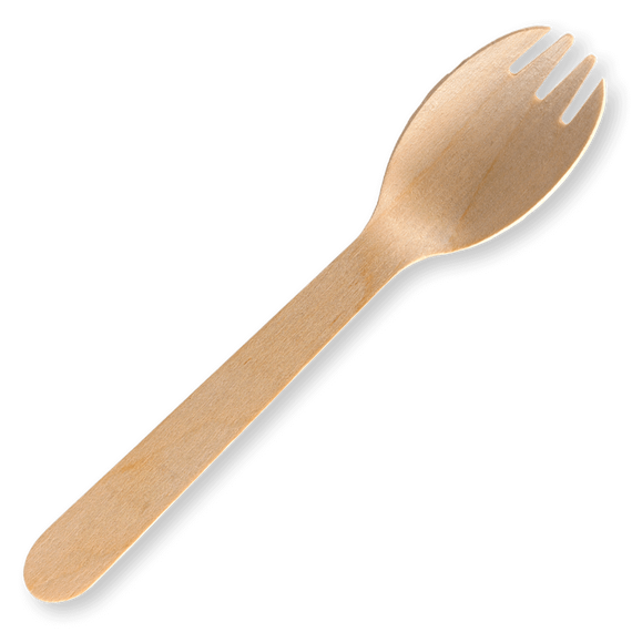 16cm Unbranded Wood Spork - Bulk Pack 2000/Carton