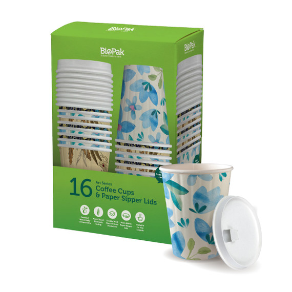 16 Pack - 390ml / 12oz Double Wall BioCup & Paper Lid 48/Carton