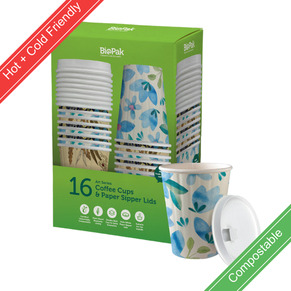 16 Pack - 390ml / 12oz Double Wall BioCup & Paper Lid 48/Carton