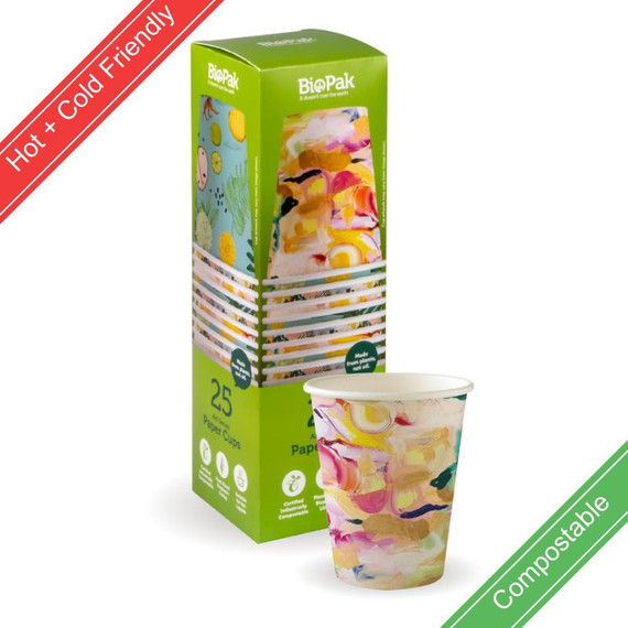 25 Pack - 295ml / 8oz (90mm) Art Series Single Wall BioCup 100/Carton RT-BC-8-4X25P-P BioPak