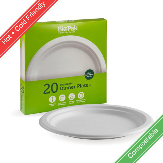 20 Pack - 23cm / 9" White BioPlates 140/Carton 20 Pack - 23cm / 9" White BioPlates 140/Carton